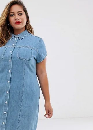Мягкое джинсовое платье-рубашка с короткими рукавами ASOS DESIGN Curve-Синий