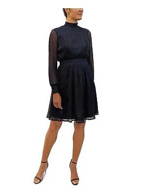 SAM EDELMAN Женское темно-синее короткое коктейльное платье с длинными рукавами и расклешенным платьем для подростков 12 лет