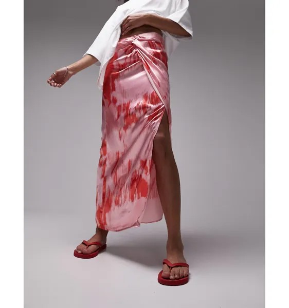 Разноцветная юбка миди с цветочным принтом Topshop