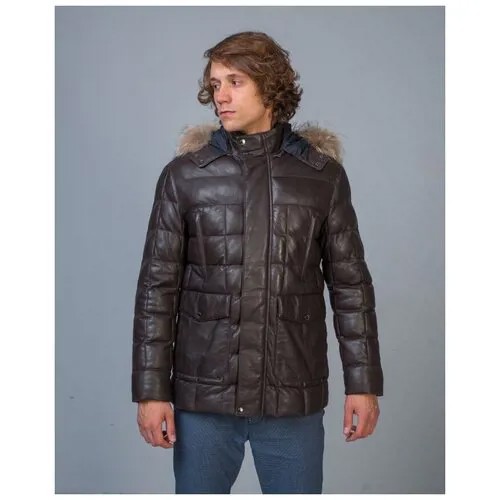 Кожаная куртка Torras, демисезон/зима, силуэт полуприлегающий, капюшон, размер 50, коричневый
