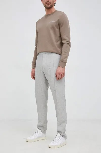 Льняные брюки Emporio Armani, серый