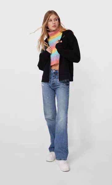 Stradivarius Худи Оверсайз На Молнии Черный M