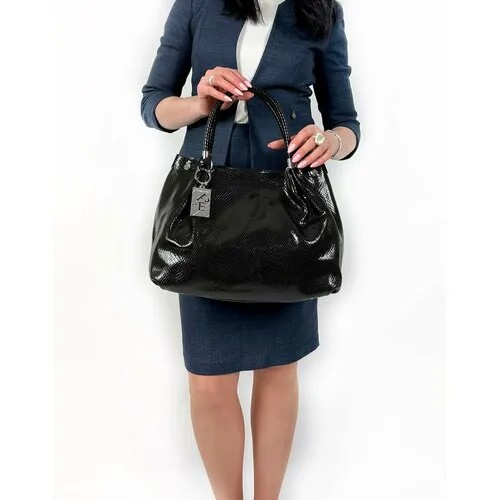 Сумка торба Polina & Eiterou Y8057-8A286-Black, фактура гладкая, серебряный, черный