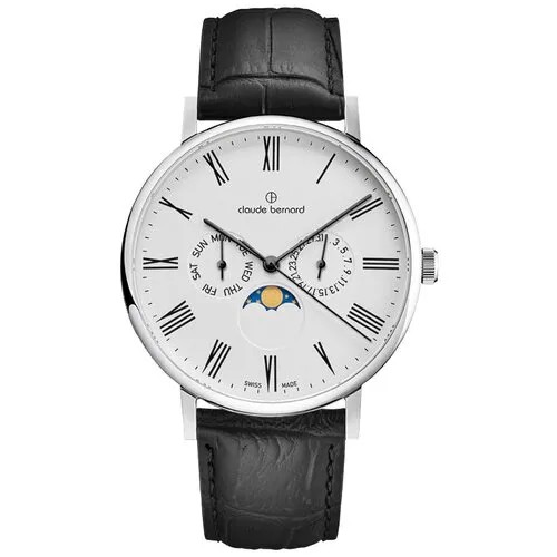 Наручные часы Claude Bernard Slime Line Classic 40004-3BR, кварцевые, лунный календарь, водонепроницаемые, серебряный
