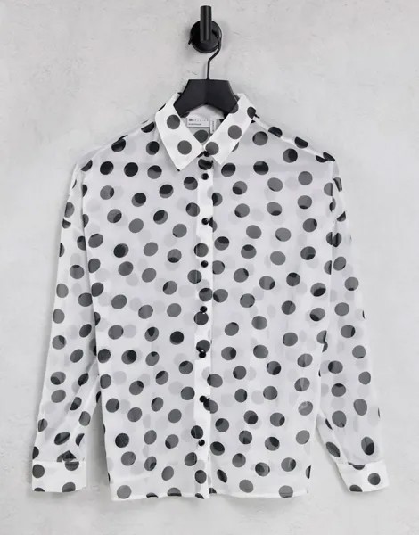 Черно-белая рубашка в горошек с длинными рукавами ASOS DESIGN-Разноцветный