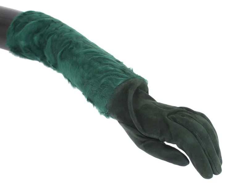 DOLCE - GABBANA Перчатки Зеленые кожаные Xiangao Fur Elbow Long s. 7,5 / м. Рекомендуемая розничная цена 2300 долларов США.