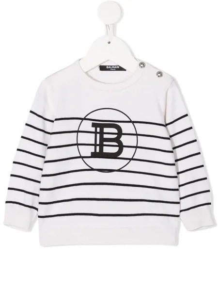 Balmain Kids полосатый джемпер с логотипом