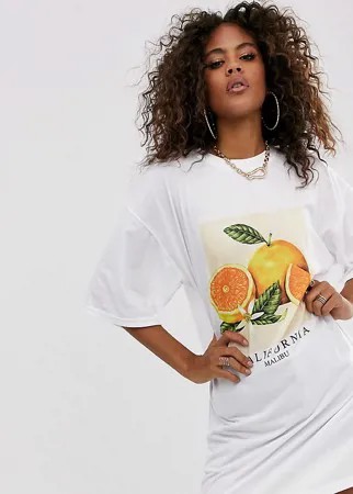 Белое платье-футболка в стиле oversize с принтом апельсинов Missguided Tall-Белый