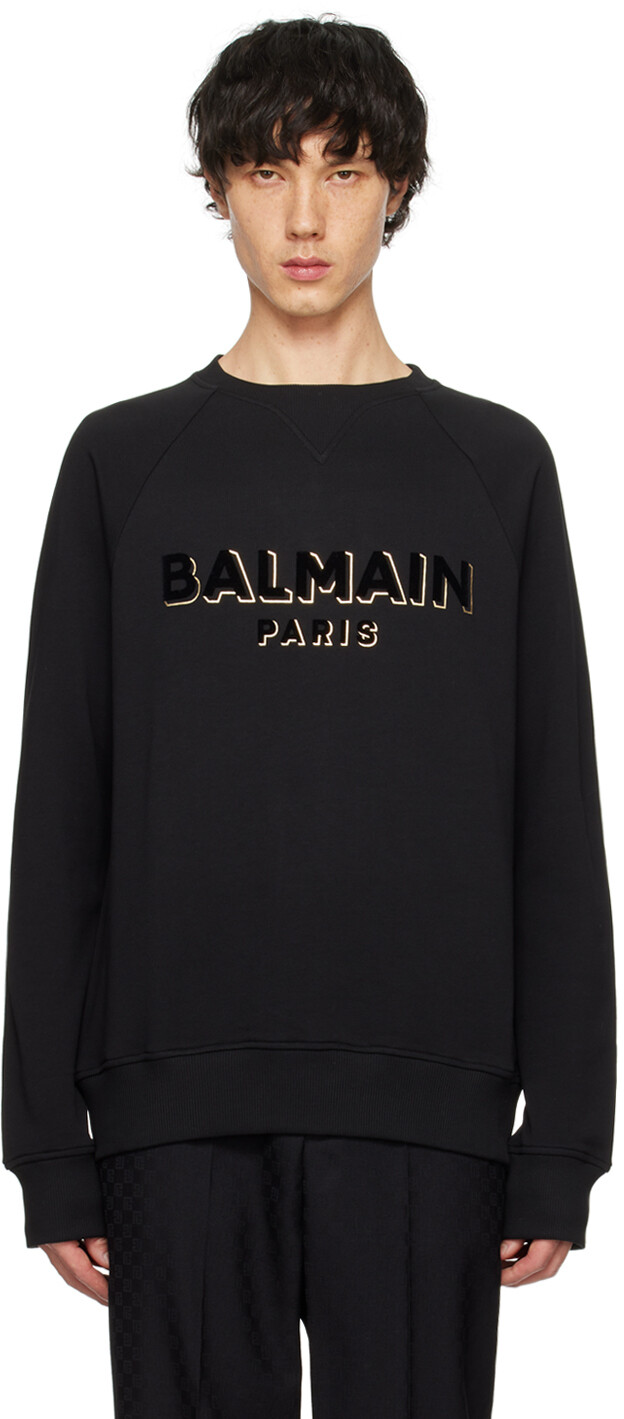 Черный свитшот с флокированным эффектом металлик Balmain, цветNoir/Noir