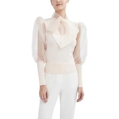 BCBGMAXAZRIA Женский ребристый свитер с бантом, модный топ-свитер с воротником-стойкой BHFO 8503