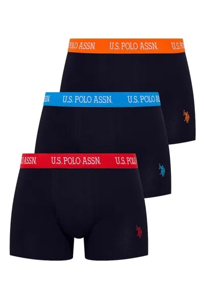 Боксеры с хлопком и логотипом - 3 пары U S Polo Assn , синий