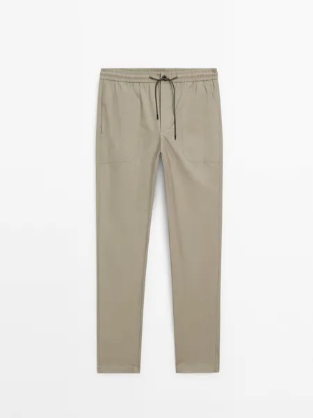 Брюки-Джоггеры из поплина Massimo Dutti, хаки