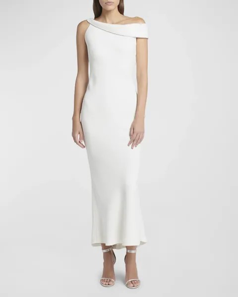 Атласное платье с открытыми плечами и кристаллами Giorgio Armani, цвет Solid White