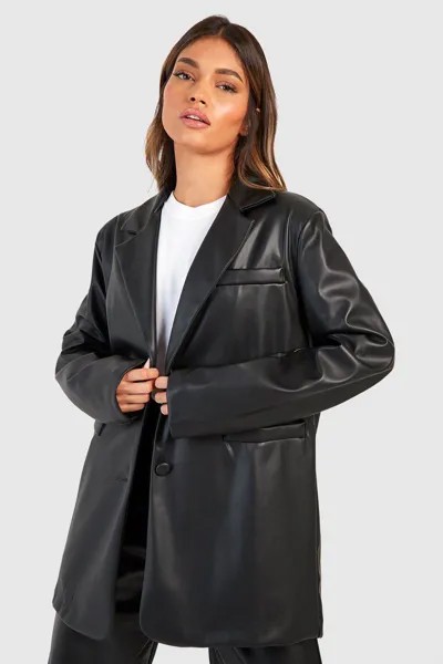 Однобортный пиджак свободного кроя с имитацией кожи boohoo, черный