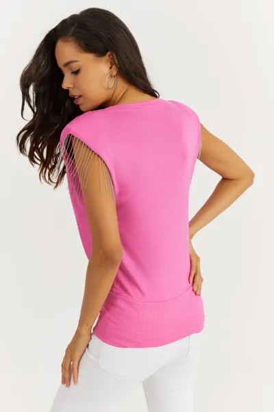Женская блузка с мягкой подкладкой и цепочкой цвета фуксии BK1458 Cool & Sexy, розовый