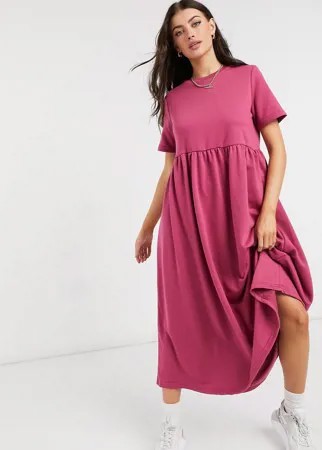 Сиреневое платье-футболка миди с ярусным низом Urban Threads-Фиолетовый цвет