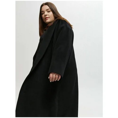Пальто-халат  4FORMS демисезонное, демисезон/зима, шерсть, силуэт прямой, средней длины, размер L, черный