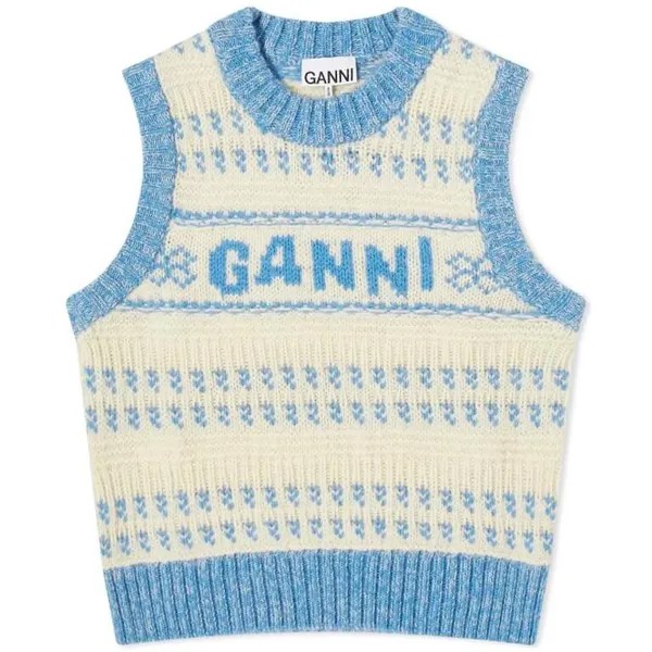 Жилет Ganni Graphic Lambswool O-neck, голубой/белый