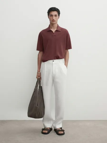 Трикотажная рубашка-поло с короткими рукавами Massimo Dutti, бордовый