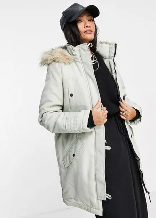 Серая парка с капюшоном на подкладке из искусственного меха Vero Moda-Серый