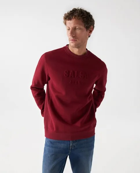Бордовый мужской вязаный свитер с круглым вырезом Salsa Jeans, бордо