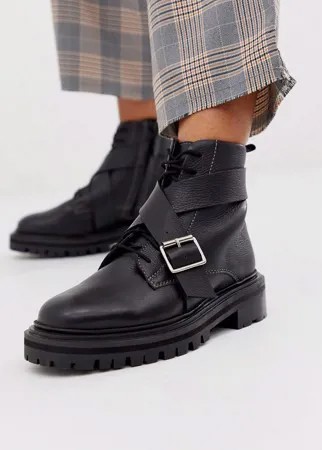 Черные кожаные ботинки на массивной подошве со шнуровкой ASOS DESIGN Agility premium-Черный