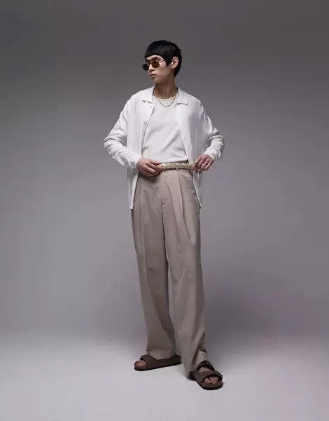 Белая трикотажная рубашка на пуговицах Topman с кружевным узором