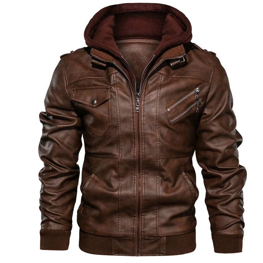 Ветровка мужская с капюшоном, кожаная куртка, теплая Байкерская искусственная кожа, европейские размеры, Осень-зима