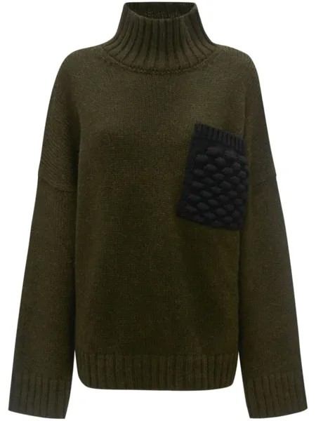 JW Anderson джемпер в рубчик с высоким воротником, зеленый