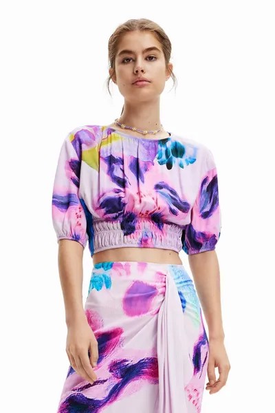 Короткая блузка с цветочным принтом Desigual, фиолетовый