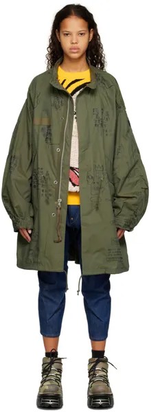 Пальто цвета хаки с принтом Junya Watanabe