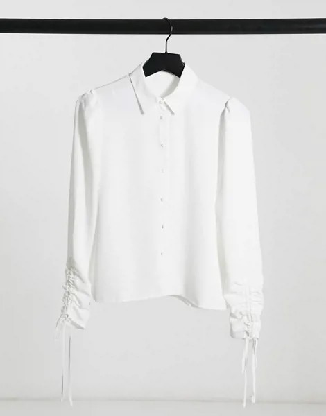 Белая рубашка с оборками на рукавах Pimkie-Белый