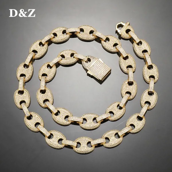 Ожерелье D & Z из кубинской цепи в виде кофейных зерен 12 мм, с пружинной пряжкой, сверкающие камни из кубического циркония AAA для мужчин и женщин, ювелирные изделия