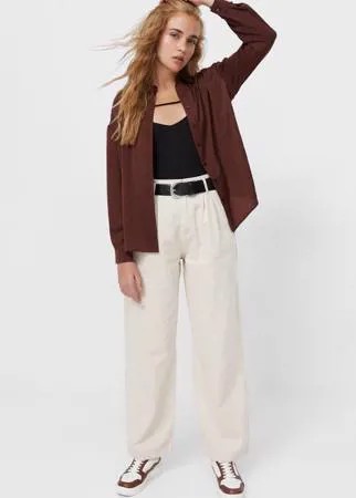 Stradivarius Рубашка Из Сатина Коричневый Xs