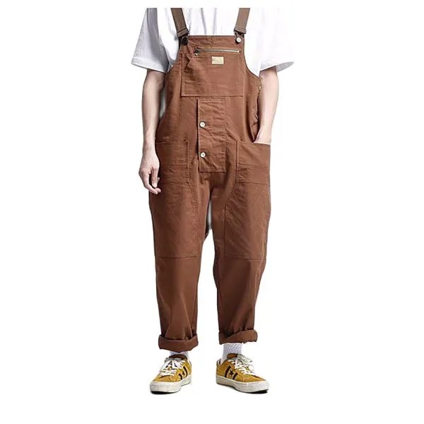 Японские трендовые брюки-карго для мужчин и женщин, повседневные рабочие брюки, широкие мешковатые брюки с несколькими карманами, подтяжки,...