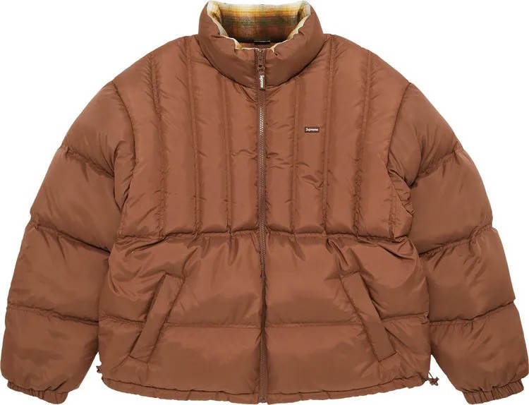 Пуховик Supreme Flannel Reversible Puffer Jacket 'Brown', коричневый