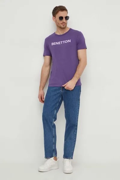 Хлопковая футболка United Colors of Benetton, фиолетовый