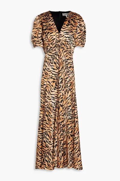 Шелковое платье миди Lea с тигровым принтом Saloni, цвет Animal print