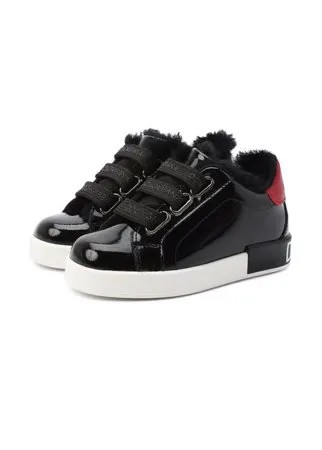 Кожаные кеды с меховой отделкой Dolce & Gabbana