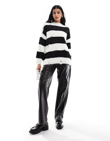 Черно-белый полосатый джемпер оверсайз New Look с декоративной строчкой