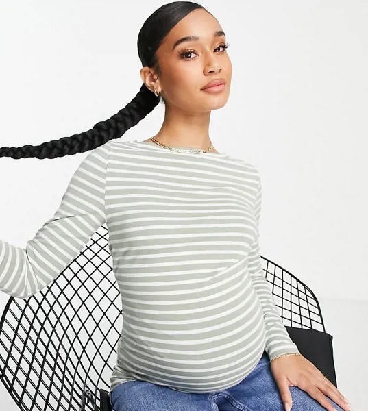 Шалфейно-зеленый лонгслив в полоску ASOS DESIGN Maternity-Зеленый цвет