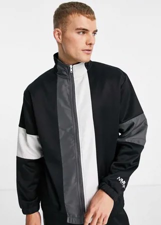 Черная спортивная куртка в стиле колор блок от комплекта Topman-Черный цвет