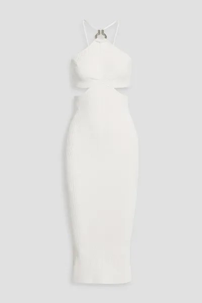 Платье миди в рубчик с вырезом и кольцом HERVÉ LÉGER, белый