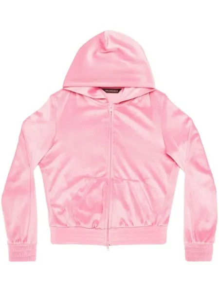 Balenciaga бархатное худи на молнии, розовый