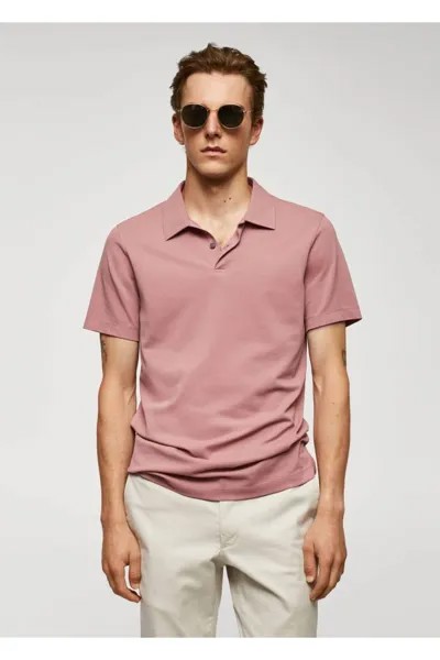 Рубашка поло из текстурированного хлопка Slim Fit Mango, розовый