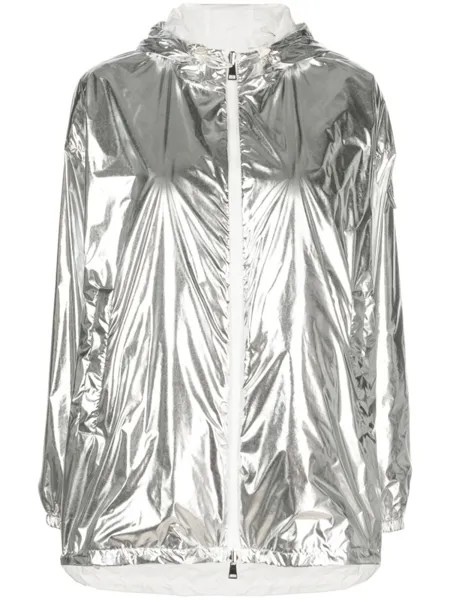 Moncler куртка с капюшоном и эффектом металлик, серый