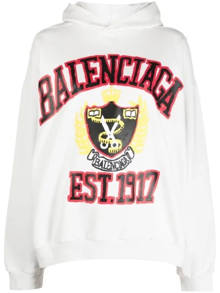 Balenciaga худи оверсайз College с логотипом, белый