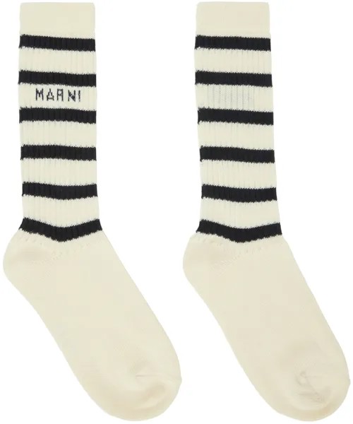 Бело-белые полосатые носки Marni, цвет Stone white