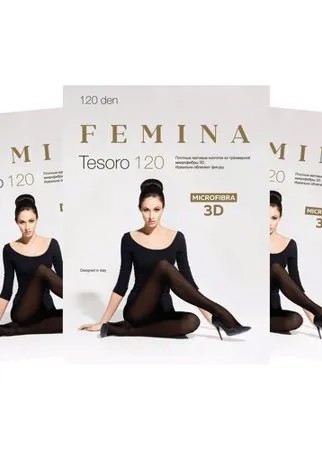 Женские матовые колготки Femina, Tesoro 120 den, из трехмерной микрофибры, набор 3 шт., черный, размер 2