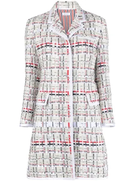 Thom Browne твидовое однобортное пальто, нейтральный цвет